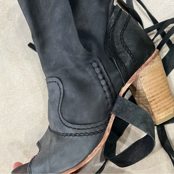 Free People Seven Wonders Leather Ankle Boots Open Toe Booties / Dark Charcoal - Picture 8 of 13